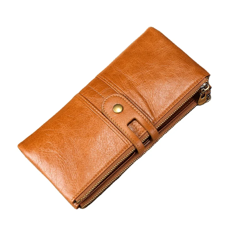 High quality 14 Slots RFID Credit Card Holder Wallet Anti Theft long retro genuine Leather Wallet for men and women