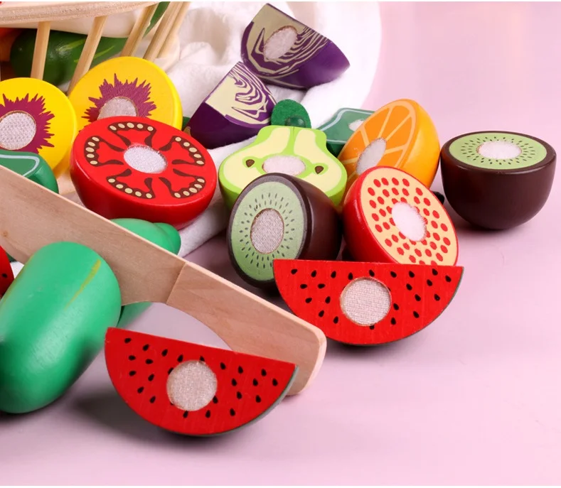 YUCI CPC CE Montessori Educational Toys learning Kitchen Wooden cutting toy Crate of Cut and Play Fruit Vegetable set for kids