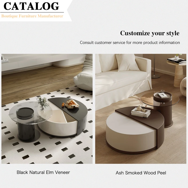 Living Room Furniture Decor Cafe Table Wood Coffee Table Combination Round Elegant Tea Station Side Coffee Tables