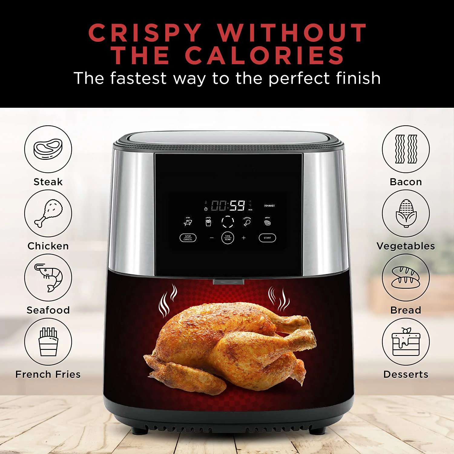 Electric Hot Air Fryers Cookers Digital Touch Screen Large Air Fryer Fast Quiet Cooking Air Fryers With Safe Basket