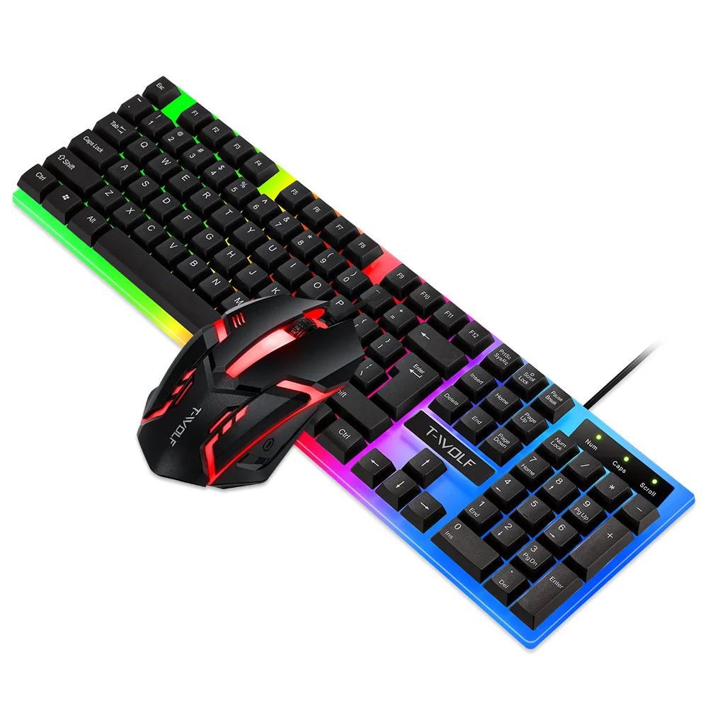 Комплект клавиатуры и мыши Thunder wolf TF230 с подсветкой проводная мышь клавиатура для офисных игр испанской
