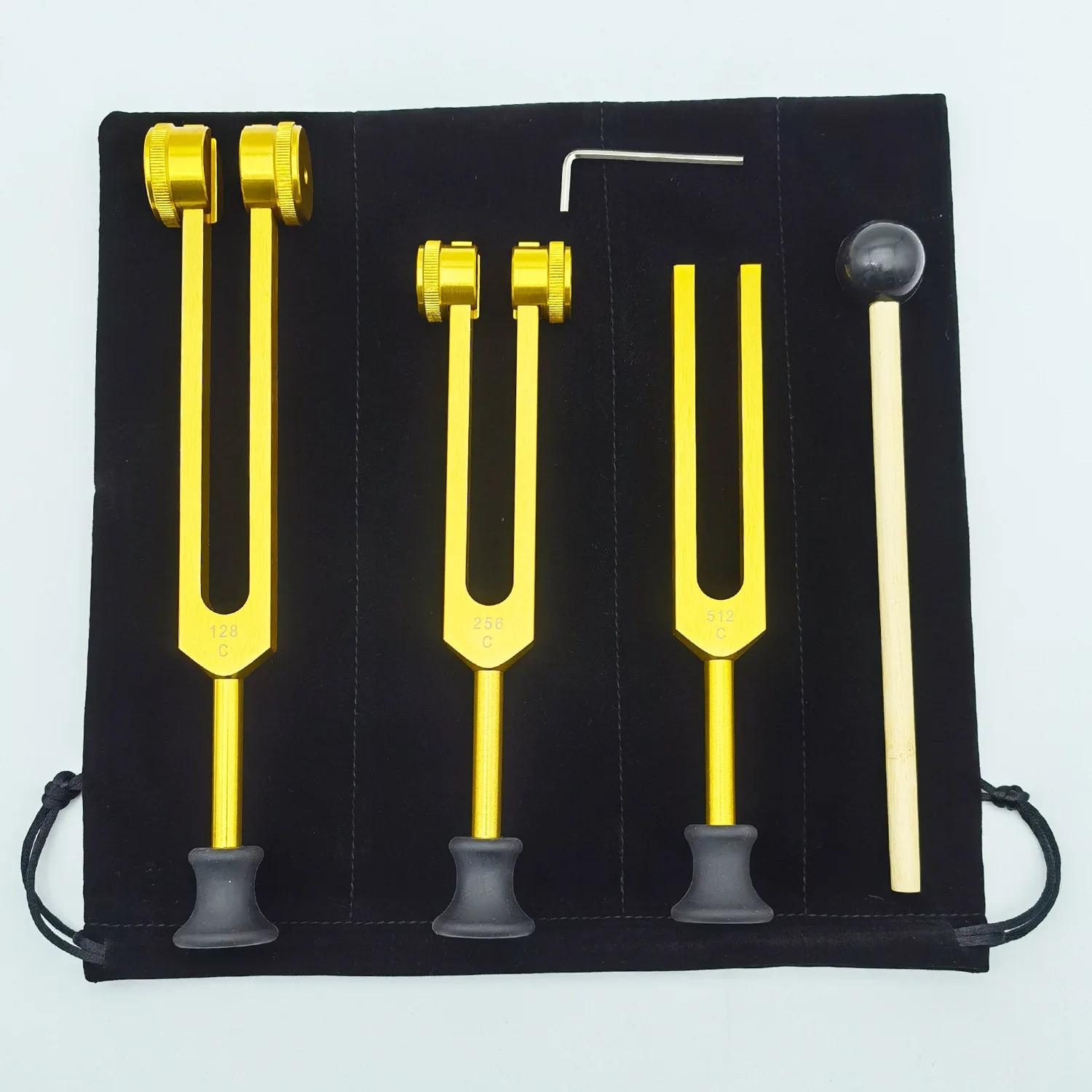 Wholesales 128HZ 256HZ 512HZ aluminium alloy tuning fork set tuning fork silver or gold 3 or 4 tuning forks with base