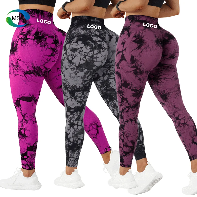 Hot Girl Seamless Activewear Booty Butt Lift Sports Yoga Wear High Waist Scrunch Butt Tie Dye Gym Leggings Fitness Workout Pants