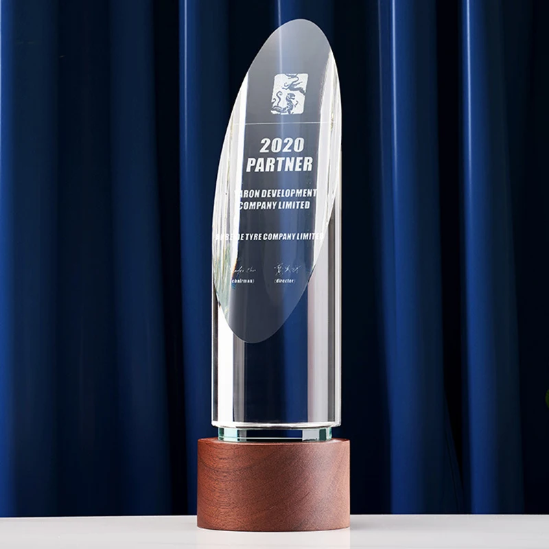 Custom Block Souvenir Music Piano Sample Manufacturer 3D Glass And Wood Shield Wooden Award Gold Plaque Trophy with Wood Base