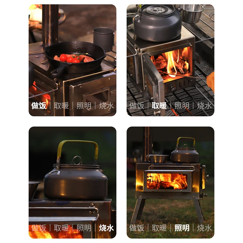 RTS Entai Foldable Tent Stove Wood Burning Stoves with Window for Heating Cooking Camping