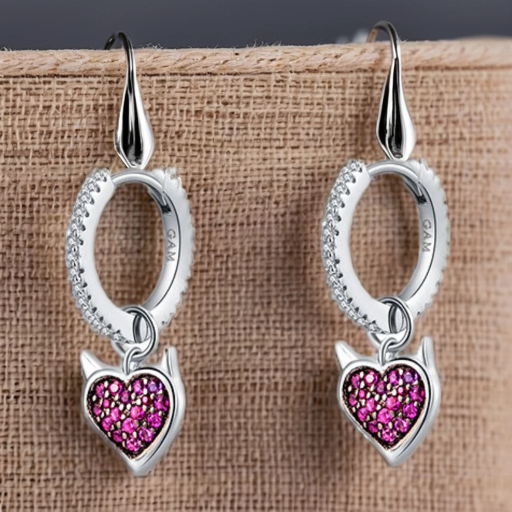 High- Quality Earrings Silver Sterling 925 Classic Fashion Stud Earrings Women Fine Jewelry Halloween Devil Angel Heart Earring
