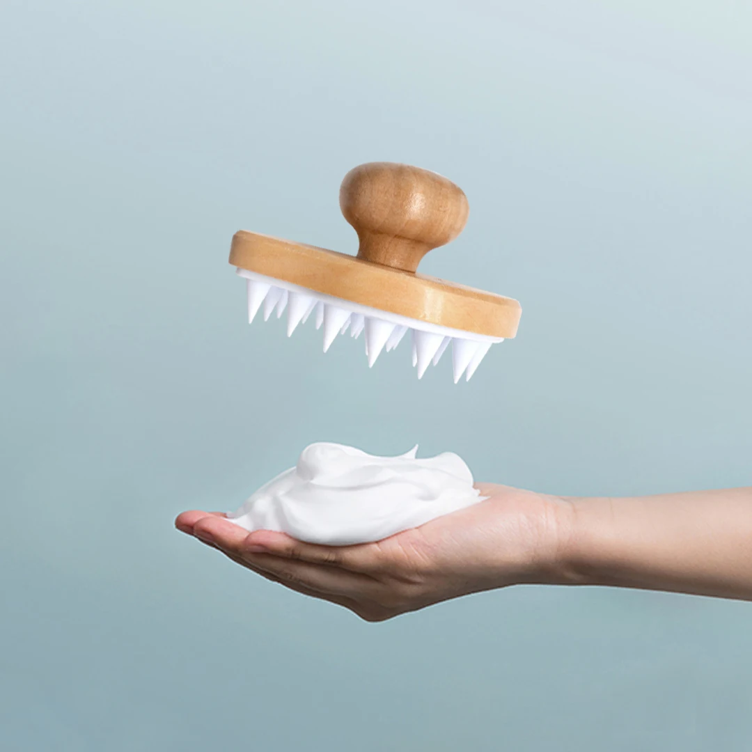 Natural Eco Friendly Wood Handle Hair Shampoo Massage Scalp Brush Silicone Scalp Hair Brush