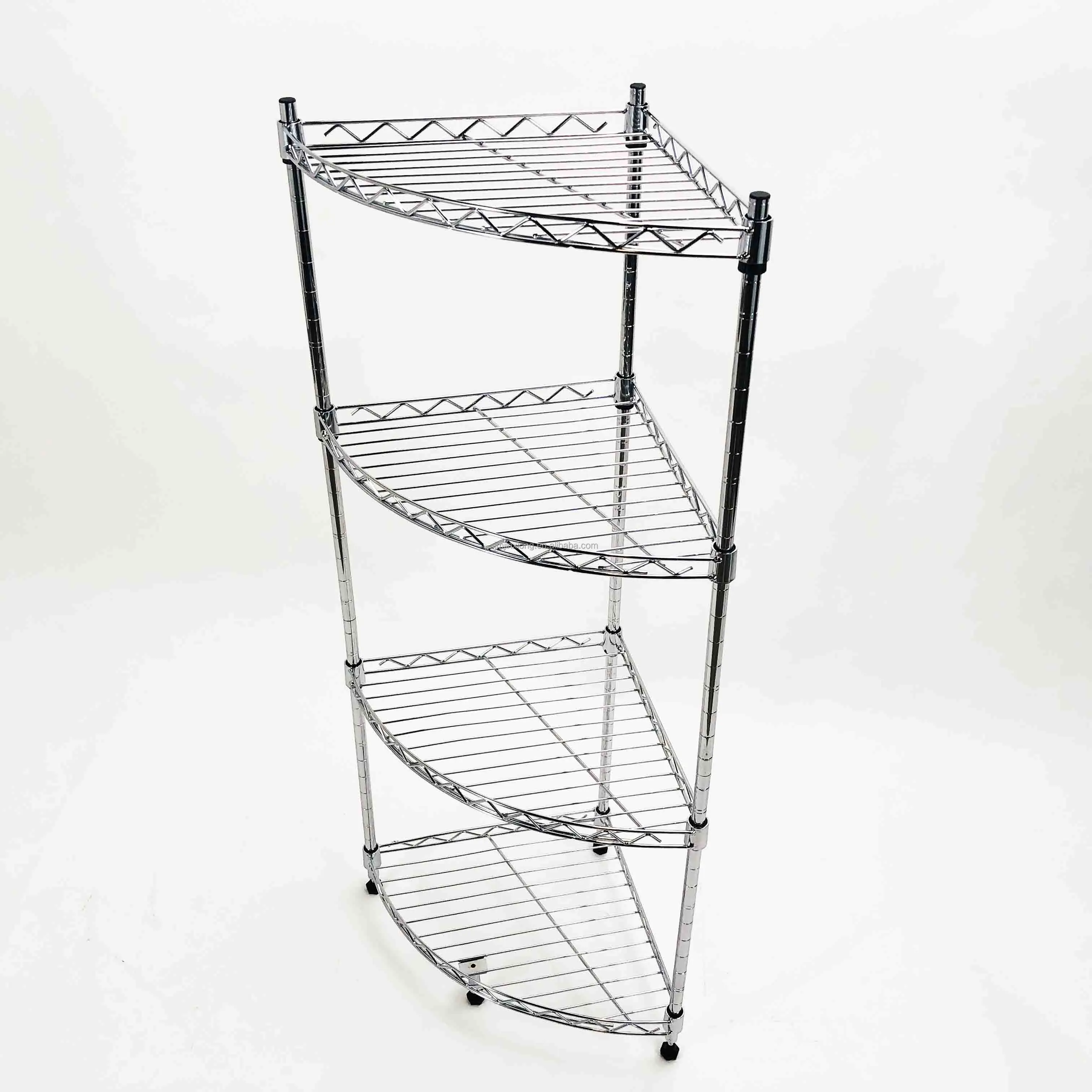 Steel Chromed Painting Kitchen Bathroom Corner Wire Mesh Shelf And 4 Tier Household Storage Wire Rack