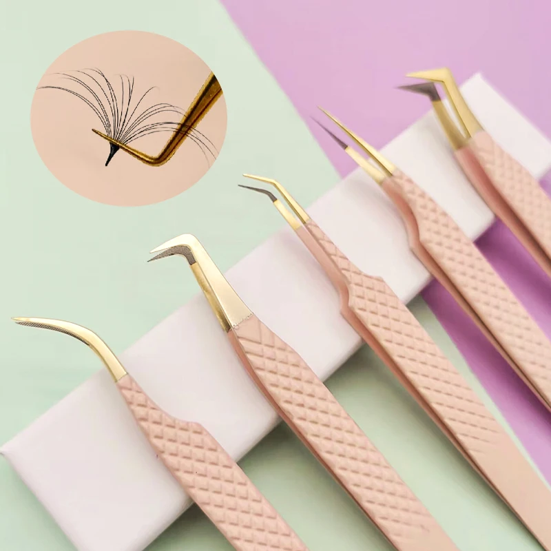 Private Label Volume Tweezers Custom Lash Extension Strong Isolation Tweezers With Custom Box Fiber Tip Eyelash Tweezers