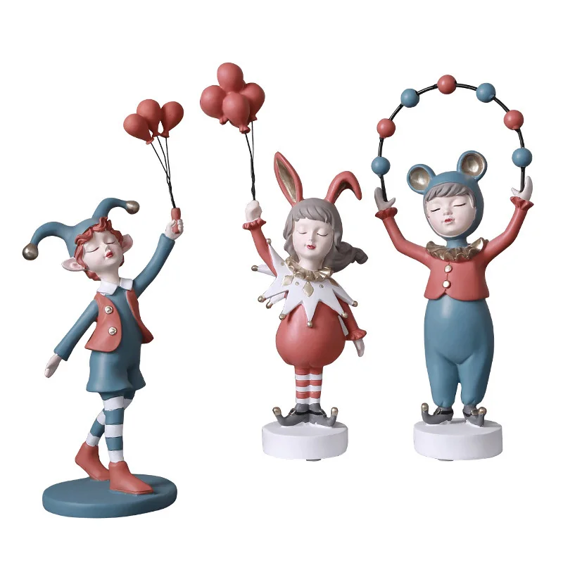 Home Decor Resin Crafts Nordic Style Simple Art Circus Acrobatic Clown Shape Office Home Accessories Gift Set Decoration supplie