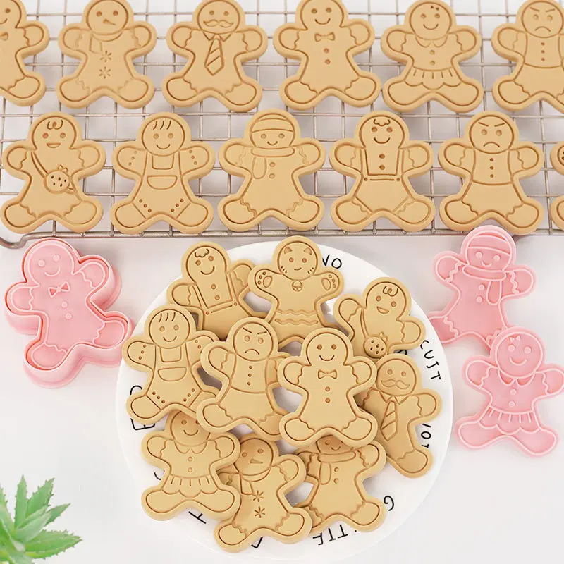 YJ Custom Christmas Gingerbread Man 10-Piece Set 3D Cookie Cutting Mold Disposable Food Grade Flipping Sugar Baking Tool