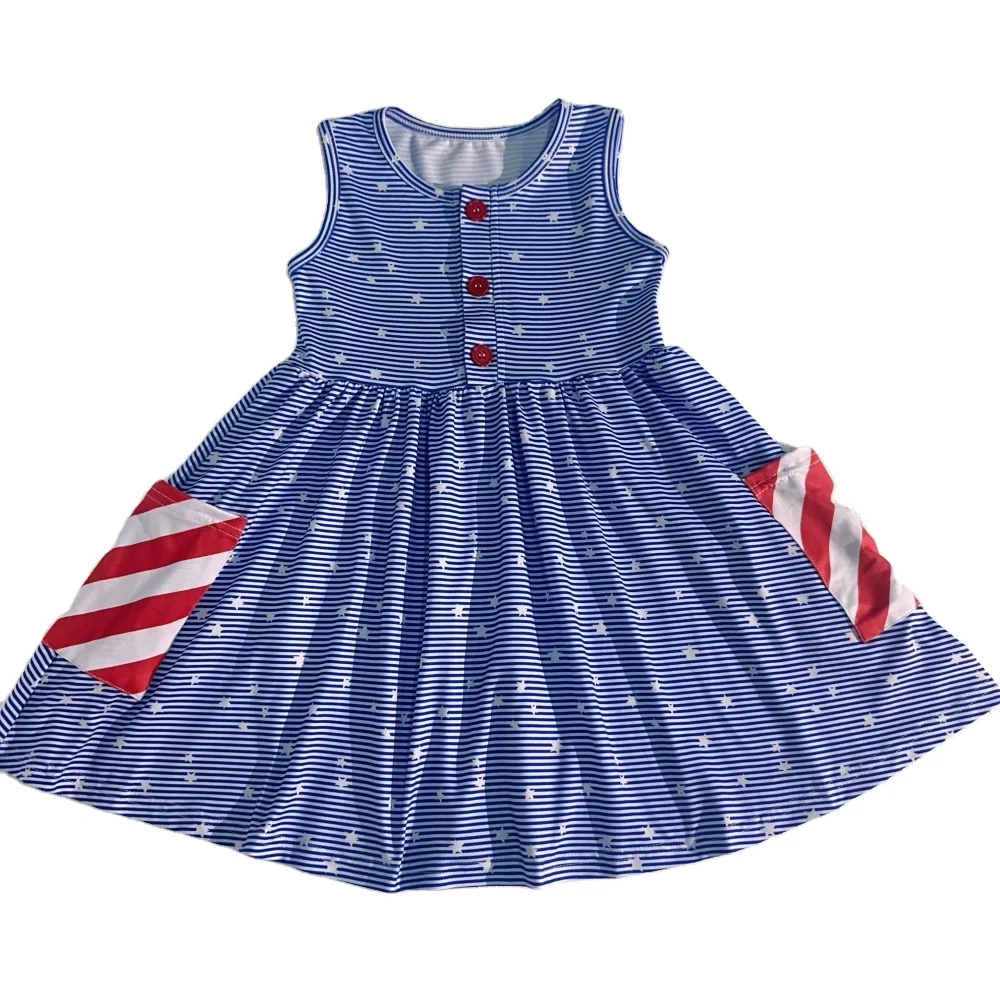 Hot Sale American Girls Flag Dresses Baby Girl Sleeveless 4th Of July Girls Clothing Baby Dress