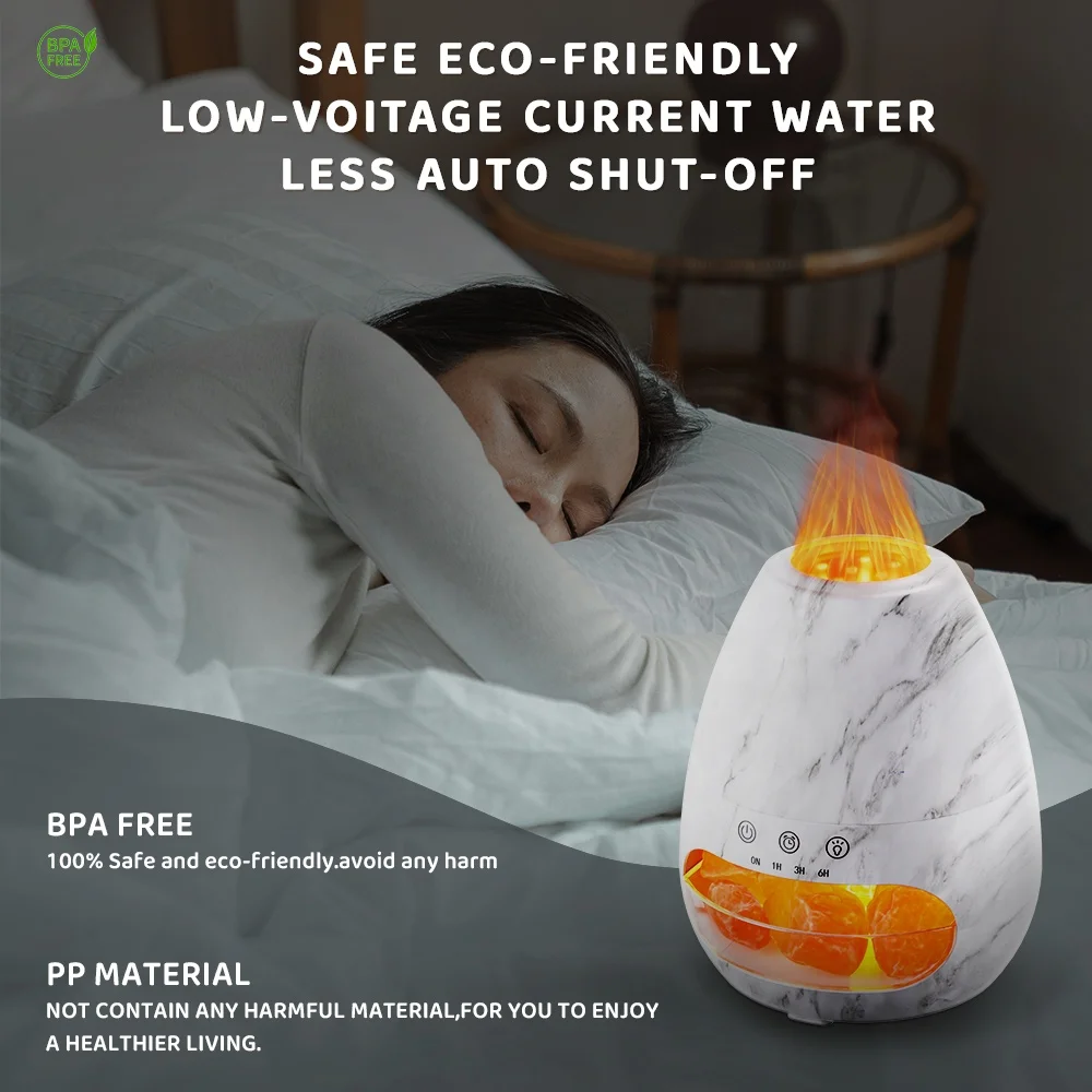 Wholesale 3D Fire Flame Aromatherapy Diffuser Large Fog Simulation Himalayan Salt Stone 200ml Capacity Newest 200ml Capacity