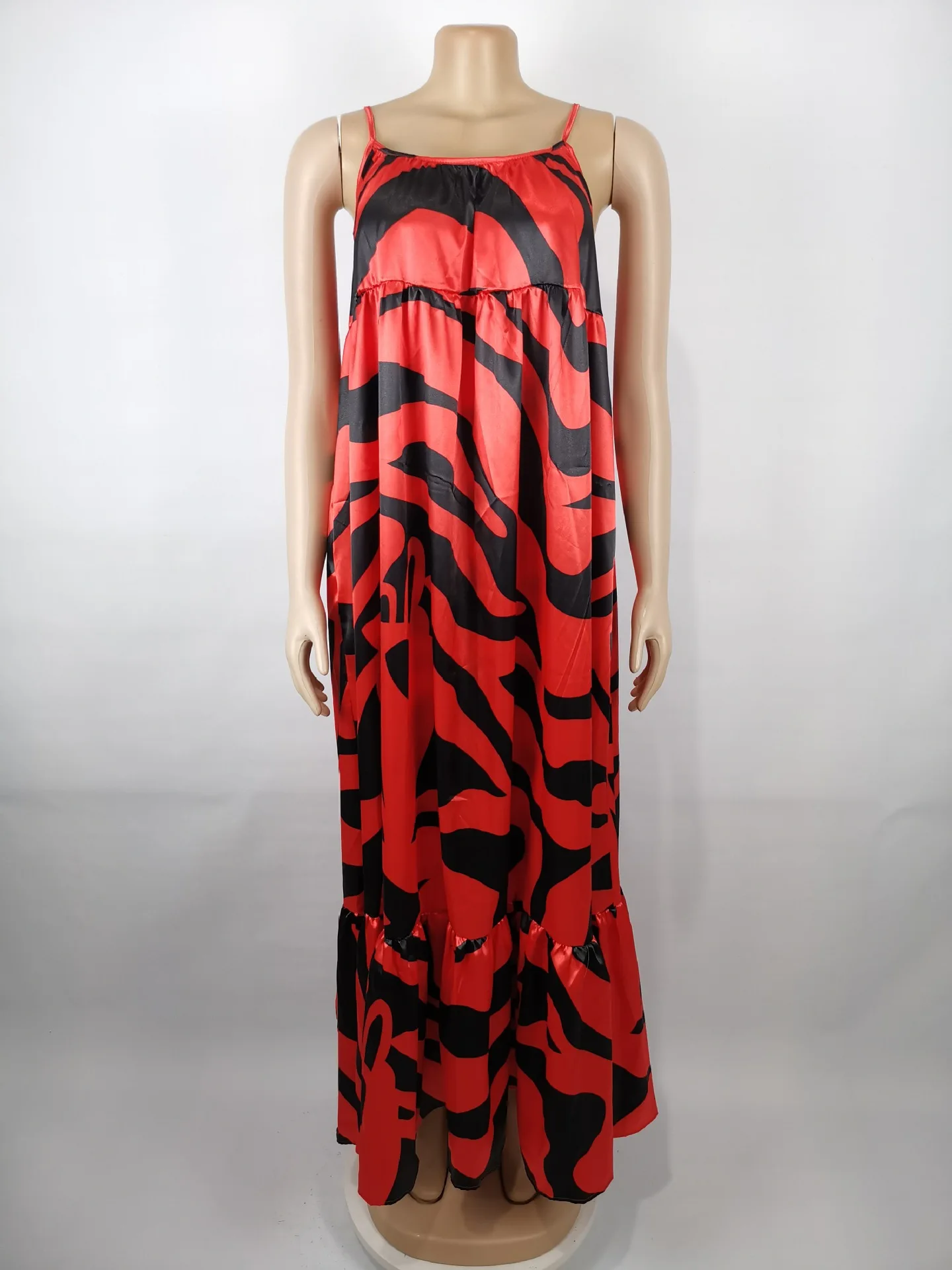 Luckyone Fashion Summer African Dresses Causal Long Floor Dresses Women Beach Dress Print Black and White Casual  Natural