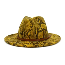 New Fashion Big Brim Jazz Hat Snake Pattern Party Wide Brim Jazz Woolen Fedora Hat