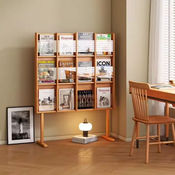 School Library Newspaper Brochure Wood Display Stand Custom Magazine Book Display Shelf Cabinet