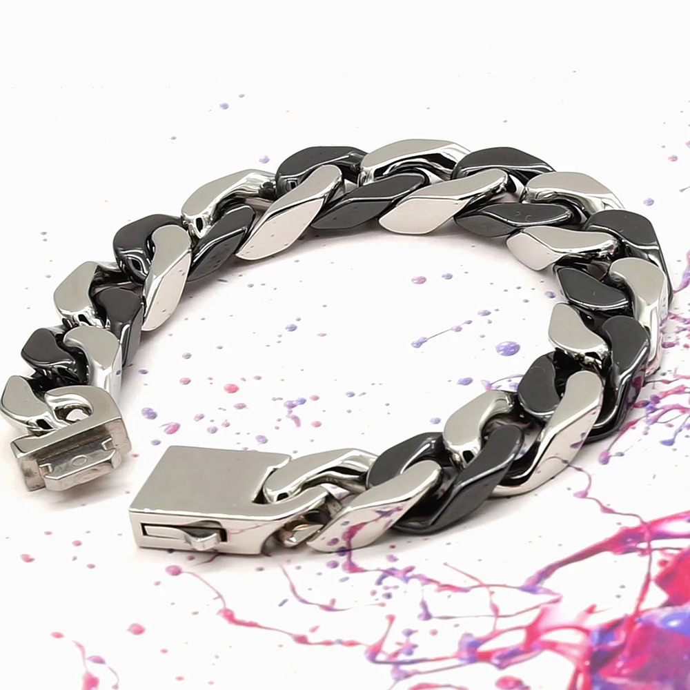 Mens Bracelet Ceramic Bangles Wide, Men Bangle Black Wide Chain Link Bracelet