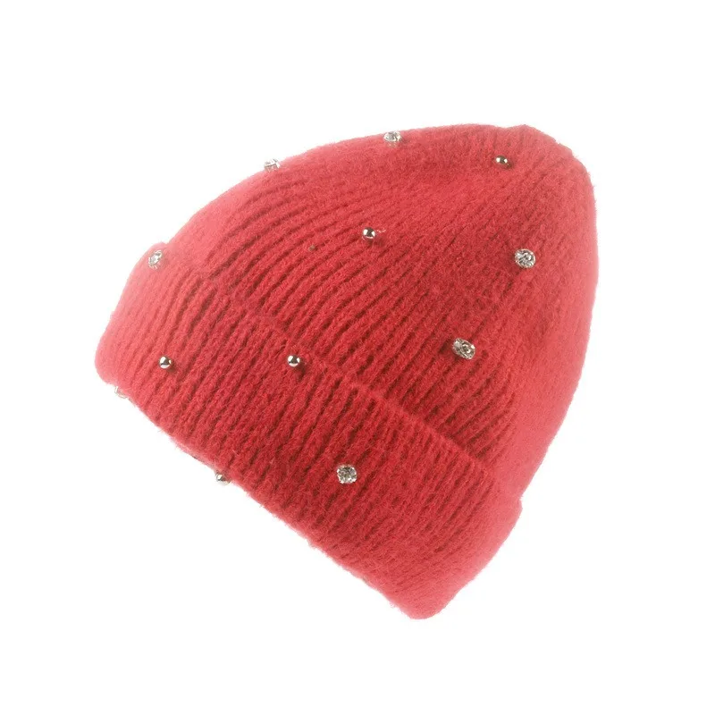 Fashion Custom Bling Beanies For Women Knitted Hat Female Warm Winter Hat Ladies Outdoor Fashion Crystal Designer chapeau Hat