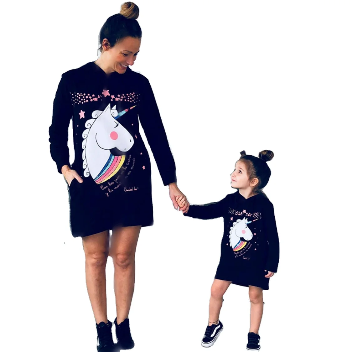 2020 European and American autumn new unicorn print long-sleeved hooded parent-child dress skirt
