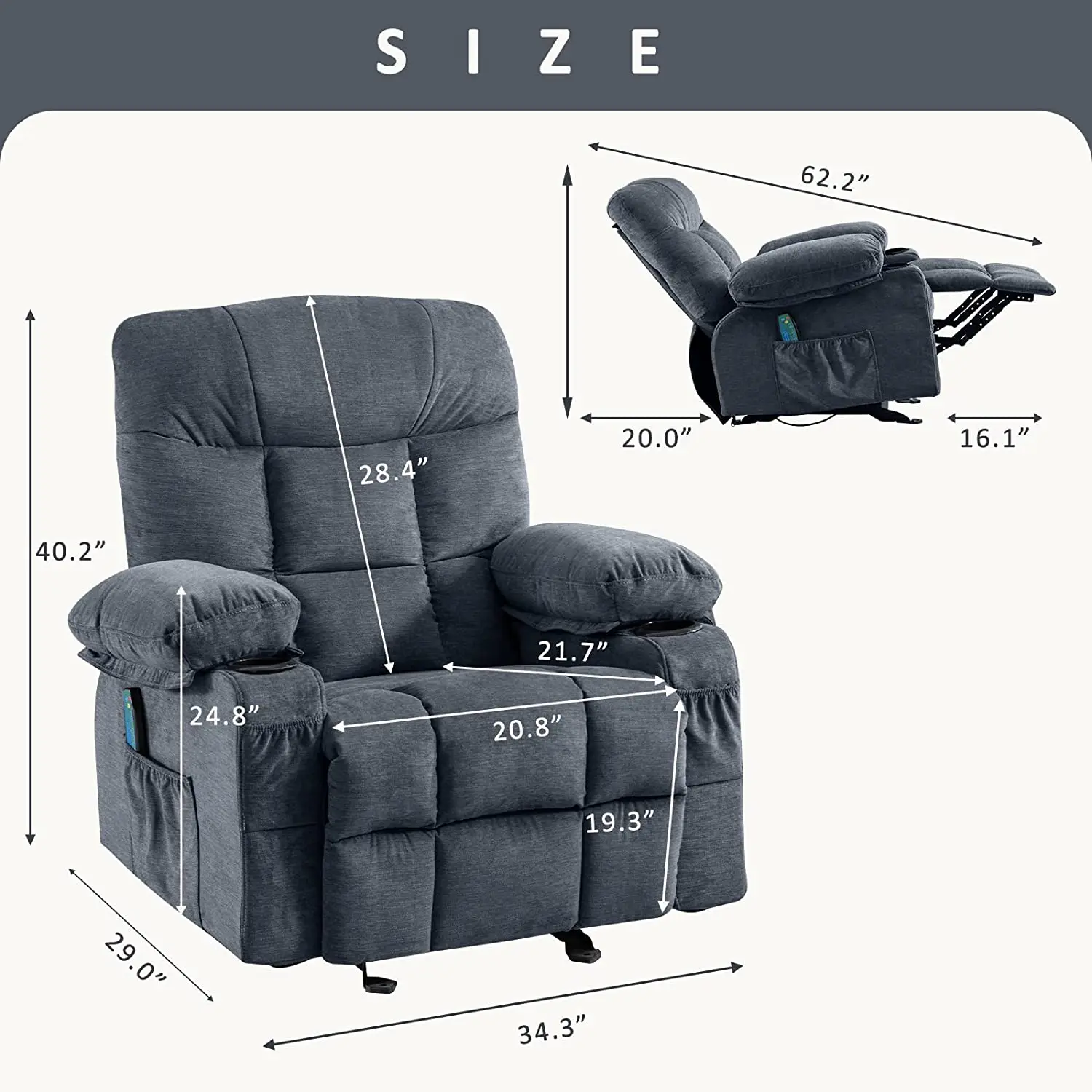 Massage Rocker Recliner Chair with Vibration Massage and Heat Ergonomic Lounge Chair for Living Room with Rocking swivel