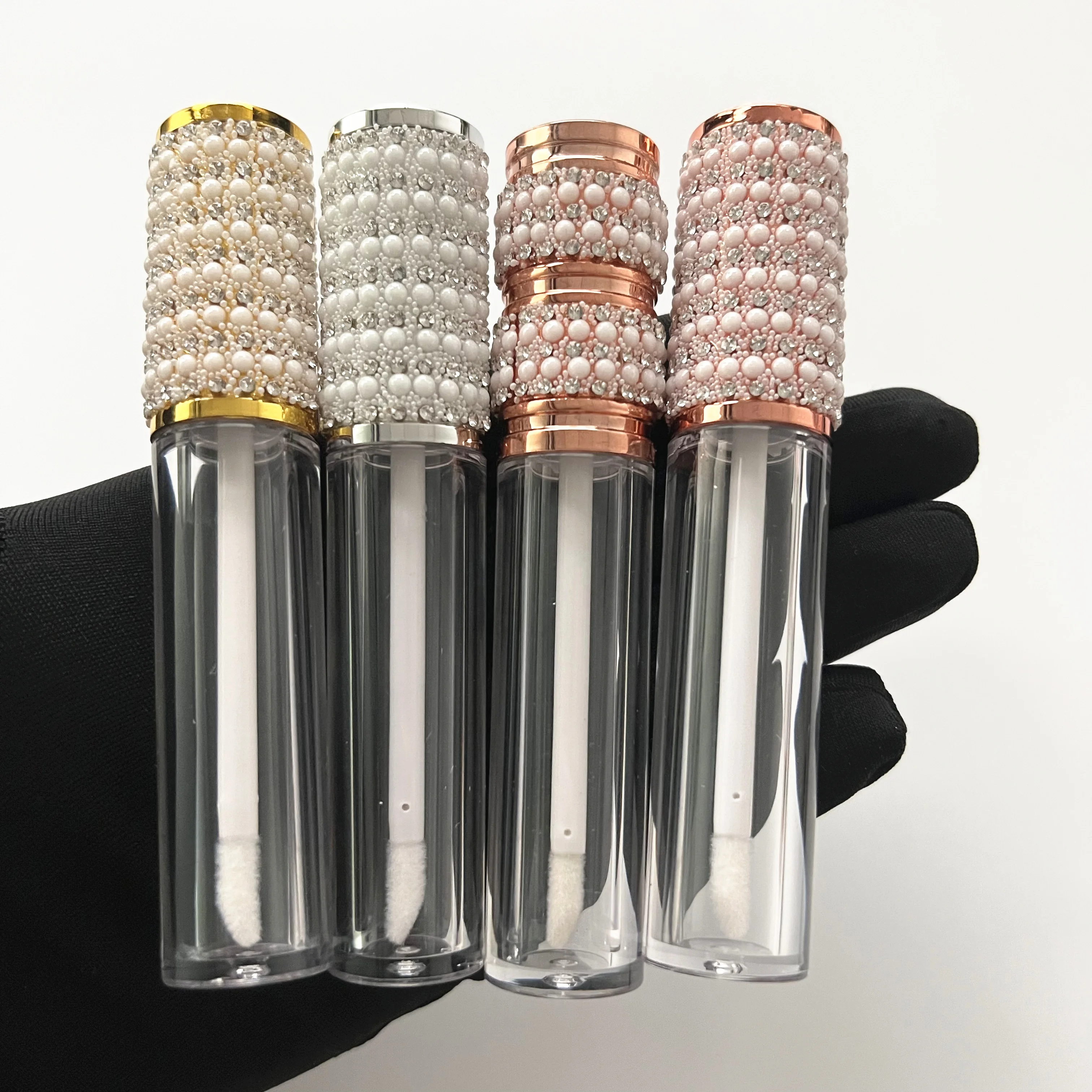 Custom logo empty luxury popular bling lipgloss cosmetic packaging glitter top lip gloss tubes with rhinestone