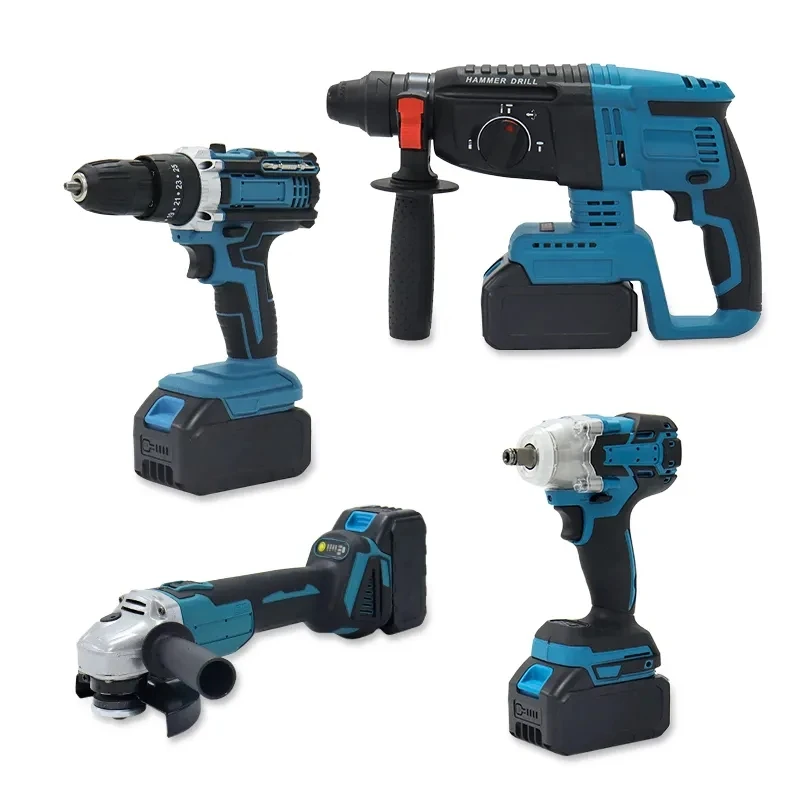 21V Cordless Rechargeable Lithium Battery Professional Angle Grinder Impact Wrench Drill Kit Electric Power Tool Set