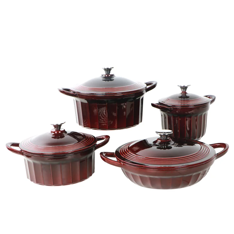 Quleno New 18CM-28CM Classic Design Cast Iron Enamel Pleated Skirt Pot Steamer & Frying Pan for Seafood on-shelf Products