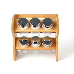Wholesale Premium 2 Tier Bamboo Spice Holder Organizer Kitchen Wall Storage Spice Rack Set
