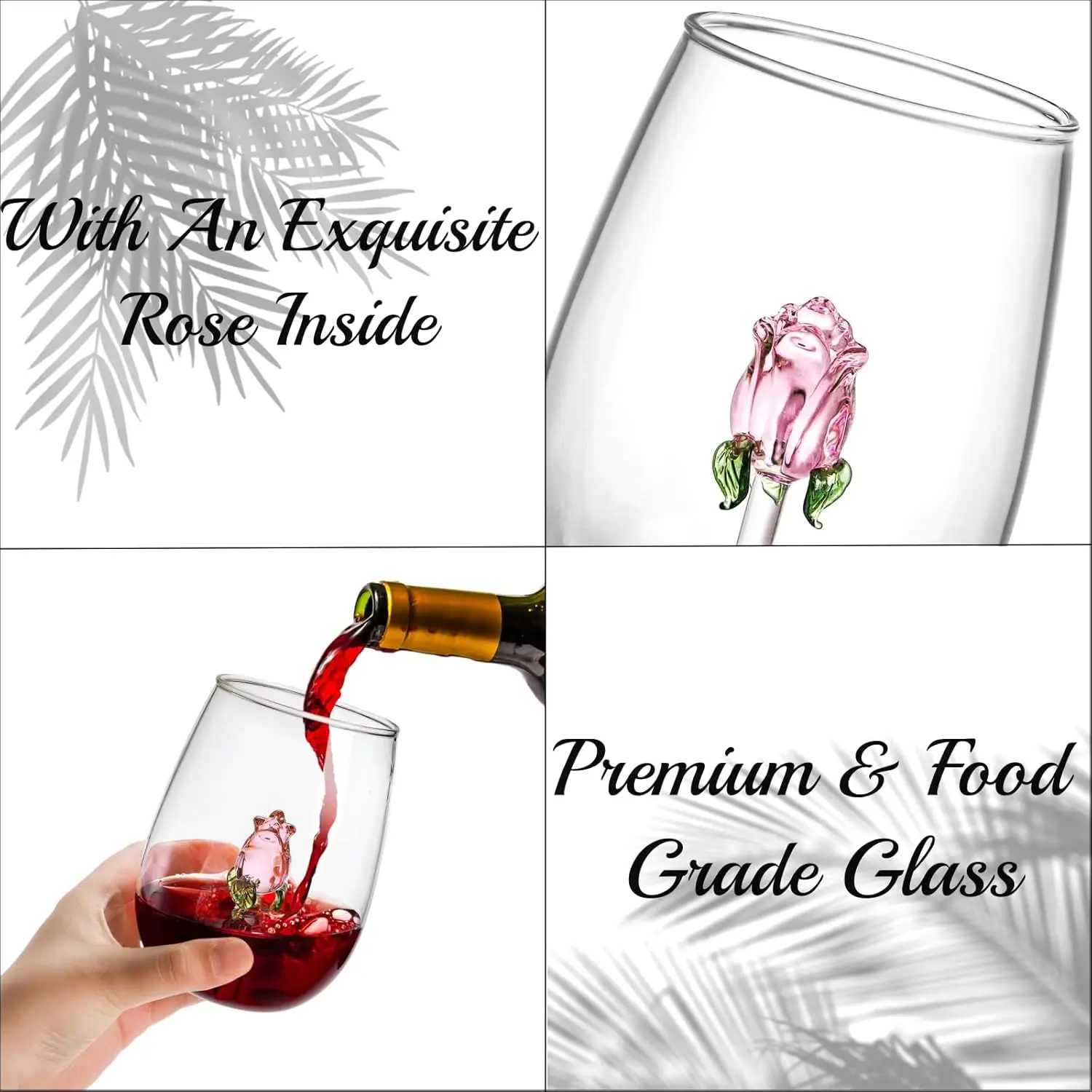 Crystal Champagne Flutes Red Wine Glass Unique Flower Wine Goblet Cocktail Glasses Rose Wine Glass with Rose Inside