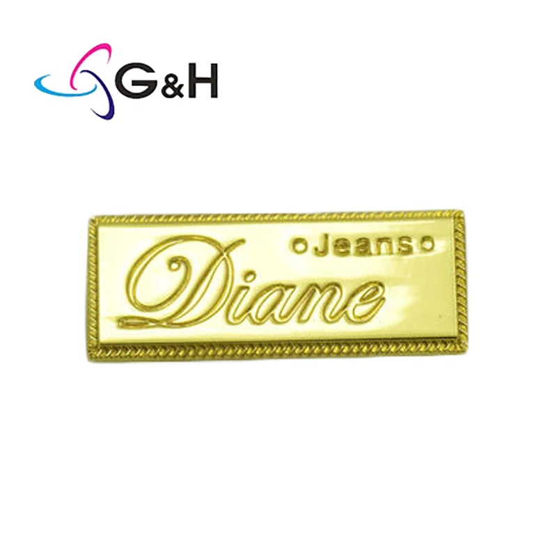 Fashion Design Custom Logo Cloth Hardware Accessories Antique Brass Embossed Label Tags Badge For Clothing Leather Bags