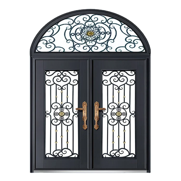 Sheet Metal Wrought Iron Main Double Entrance American Steel Security Door