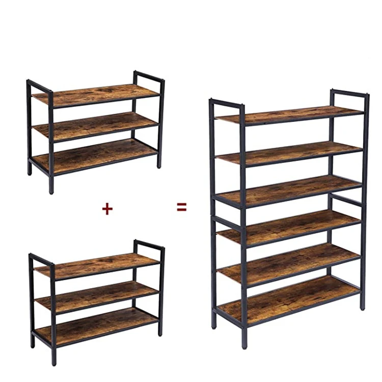 
Three tier stackable Industrial durable easy assembly closet shoe rack wooden 