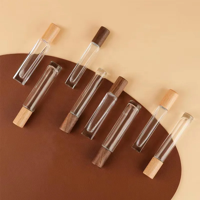 Clear glass essential oil roller bottles 10ml 15ml roller bottles for essential oils with wood cap