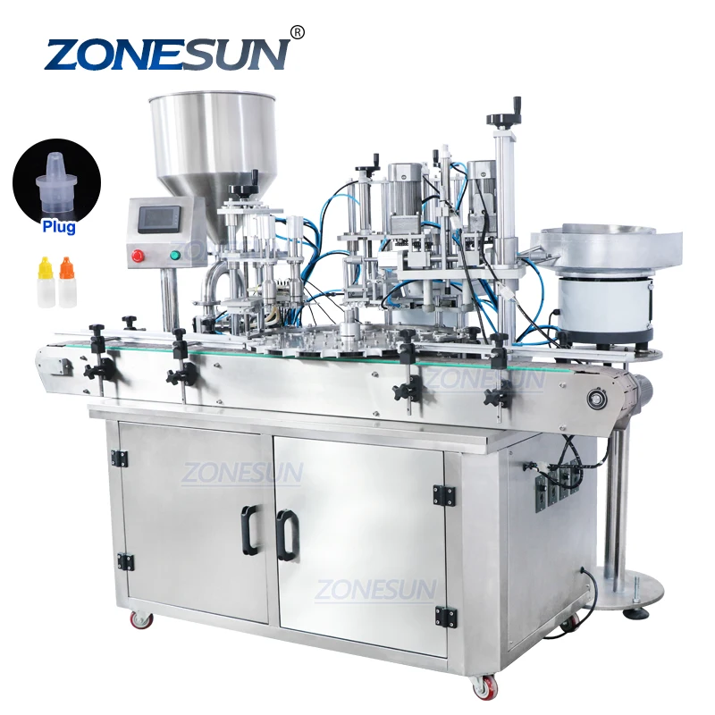 ZONESUN ZS-AFC4 Double Head Honey Makeup Liquid Paste Squeeze Bottles Rotary 4 In 1 Juice Automatic Filling Capping Machine