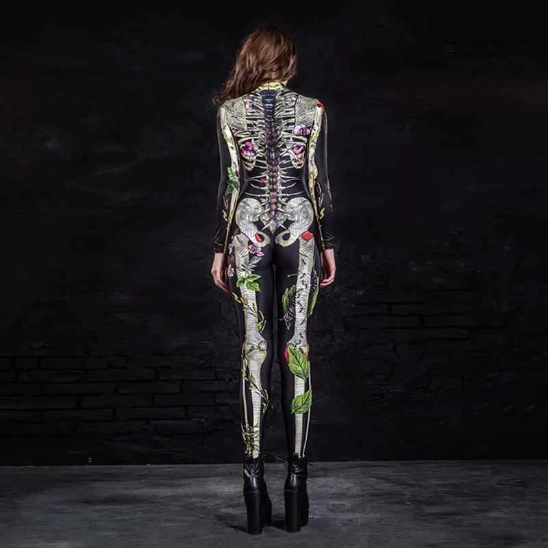 
F22117A 2021 New Halloween Costume Jumpsuits Cosplay Fancy Dress Skeleton Women Clothing Jumpsuits 
