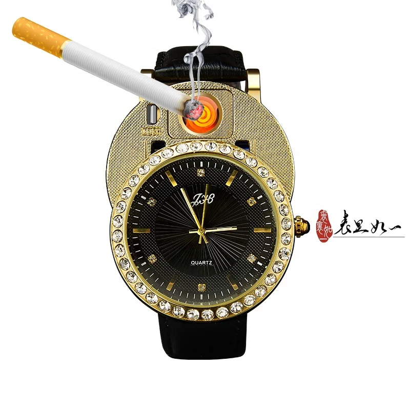 Multi-function Premium Fashion Men Watch USB Cigarette Electronic Rechargeable Lighter Watch