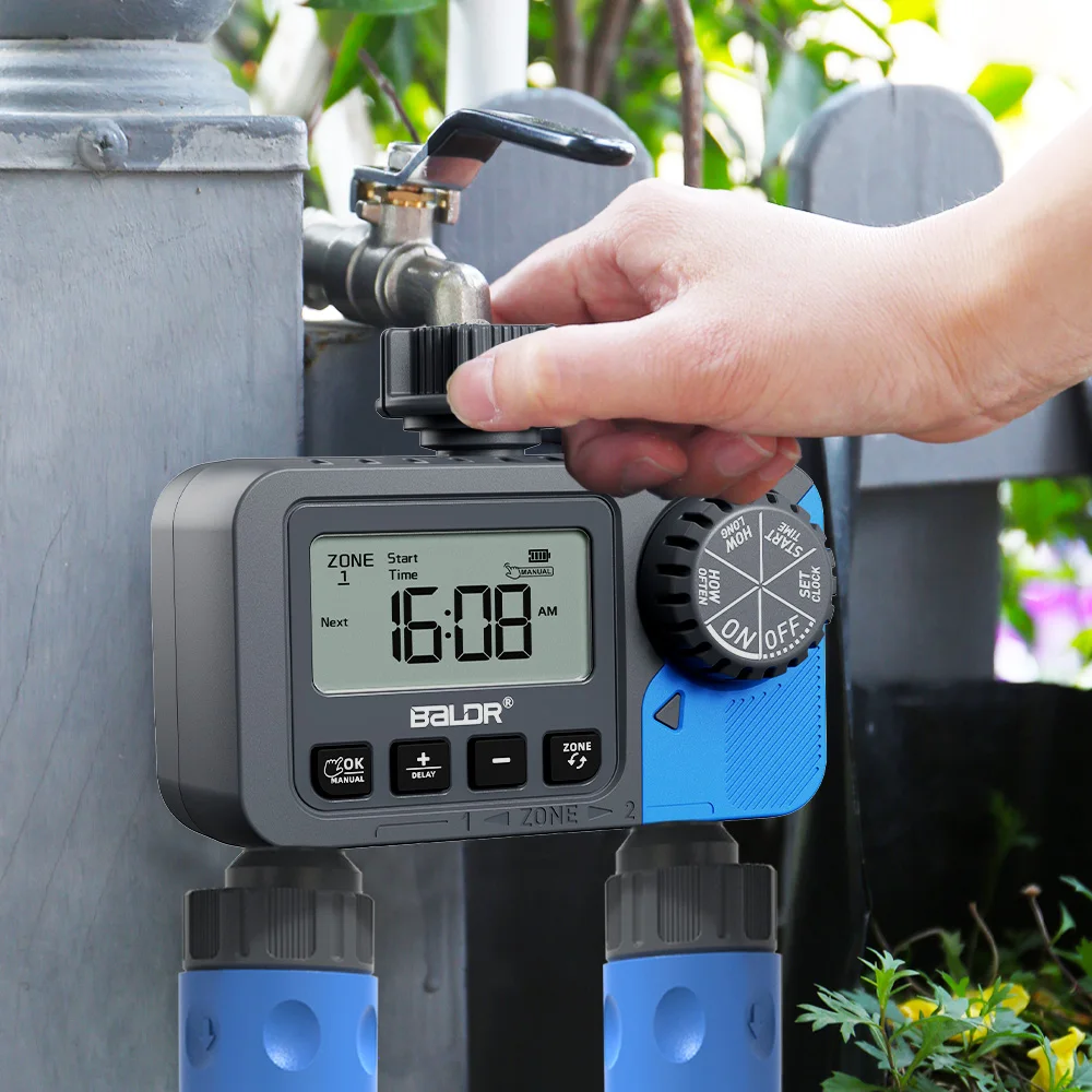 Sprinkler Timer 2 Zone, Programmable Water Hose Timer 2 Outlet for Garden, Automatic Irrigation Timer IP54