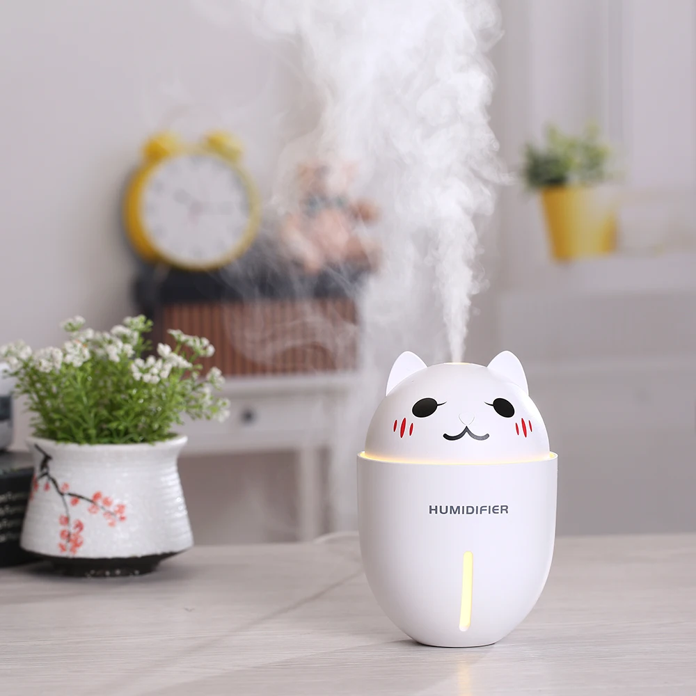 3D unique cats Pet 300ml USB Air Humidifier Ultrasonic Cool-Mist Mini Humidifier With LED Light Mini USB Fan 3 in 1