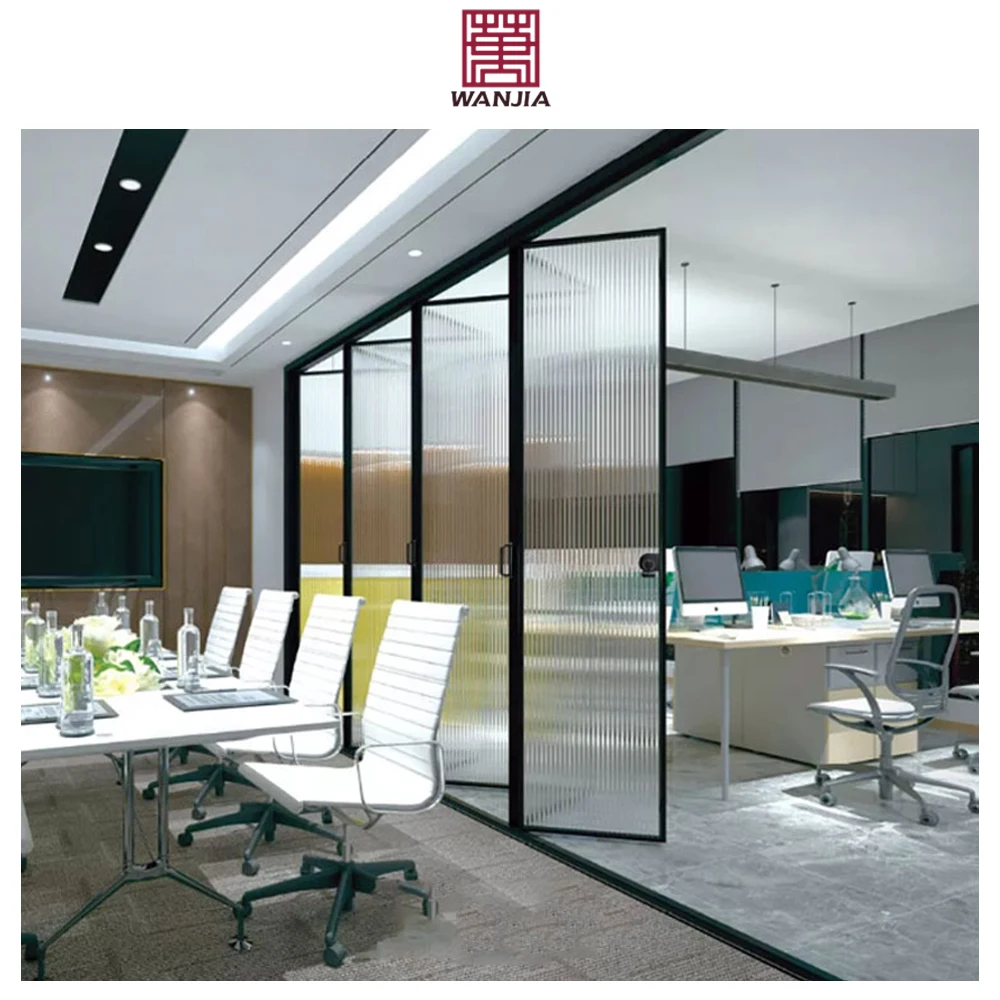 WANJIA Aluminum Frameless Folding Glass Door Panoramic Accordion Interior Partition Bifold Doors
