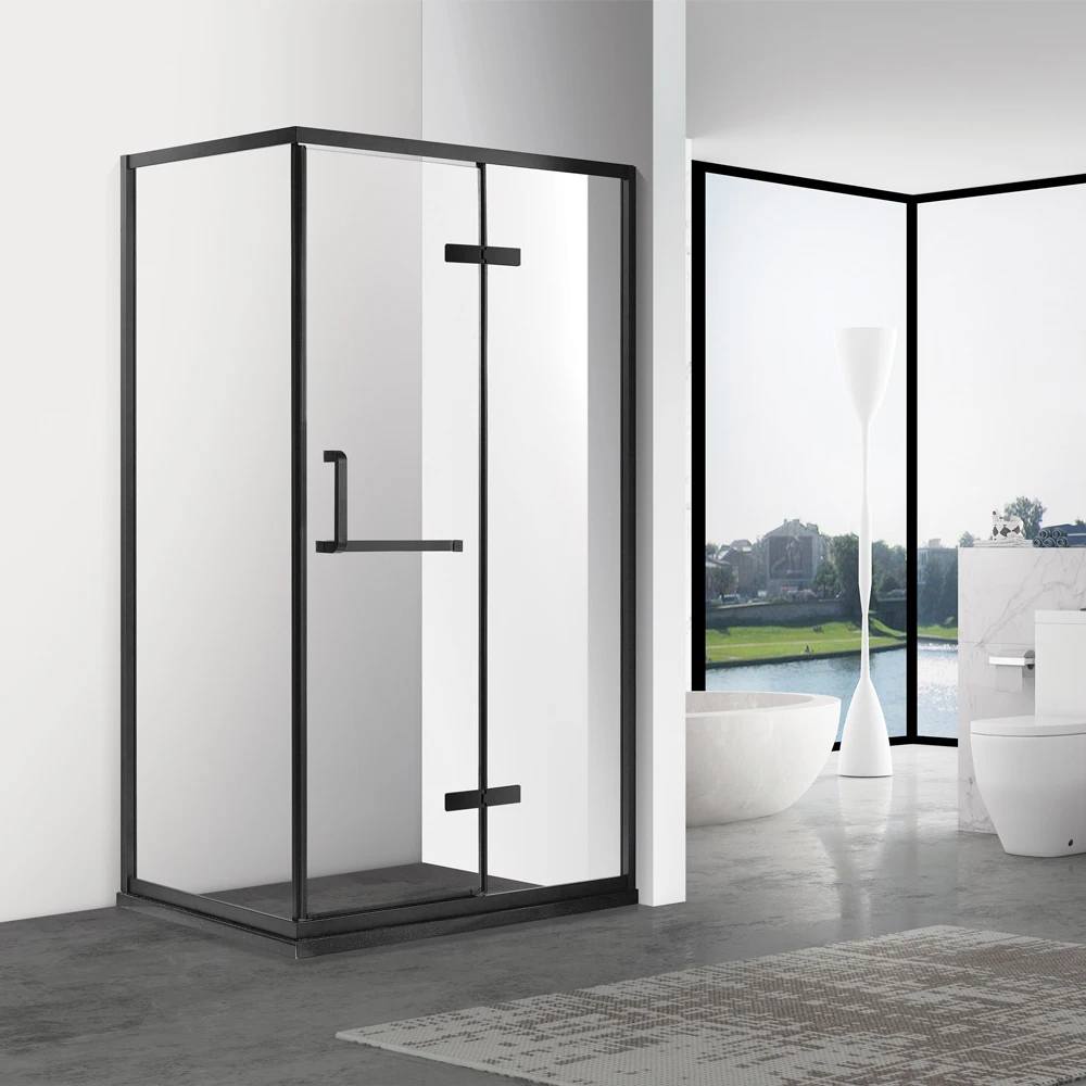 Hotel Bathroom Cabin Used Matt Black Stainless Steel Frame Tempered Glass Sliding Shower Room