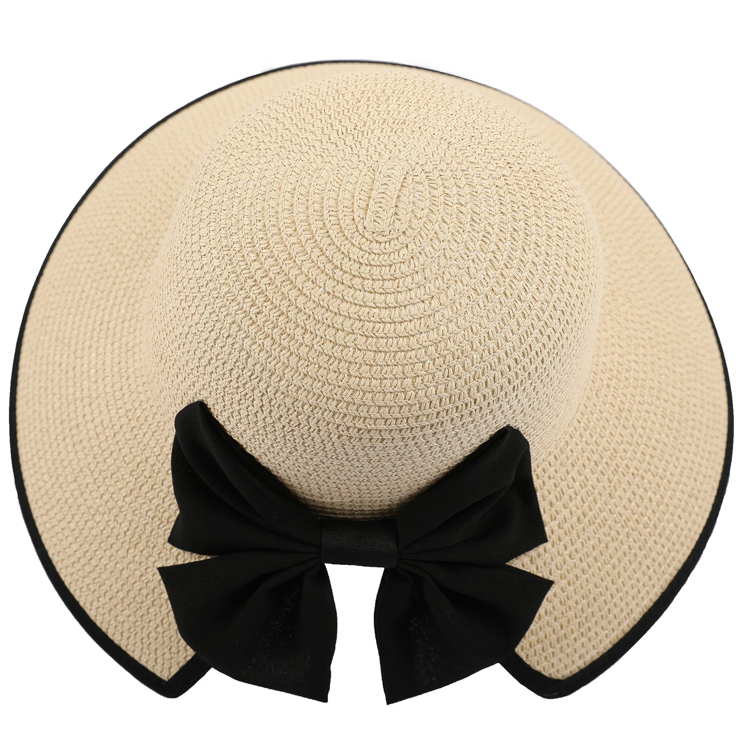 Holiday Gift Wide Brim Ladies Straw Hats, Vacation Summer Beach Women Colorful Floppy Foldable Straw Hats With Bowknot Ribbon