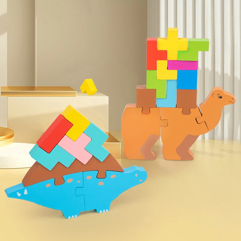 CPC Wooden Stacking Toys For Toddlers Cute Zoo Animals Stacking Blocks Balance Game Preschool Montessori Educational Toys