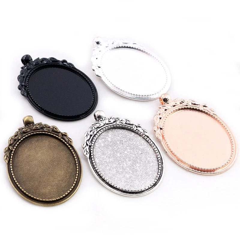 Fit 30x40mm Cabochon Pendant Blank Bese Setting Vintage Baroque Pendant Necklace Bezel Trays DIY Jewelry Charms