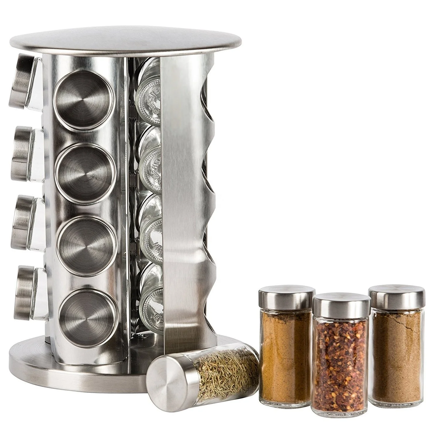 Rotating Stainless Steel Spice Rack Tower 16 Jars Square Stainless Steel Rotating Spice Rack