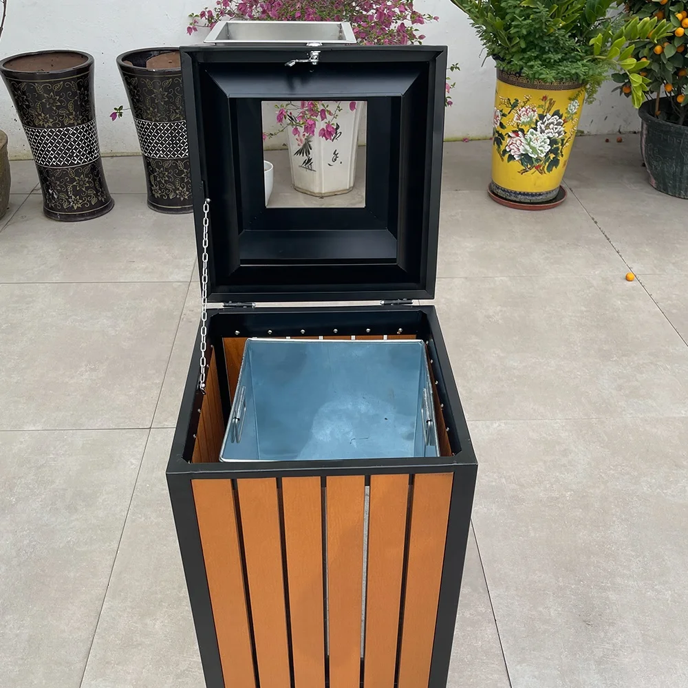 Стальная деревянная уличная корзина для мусора школы и улицы