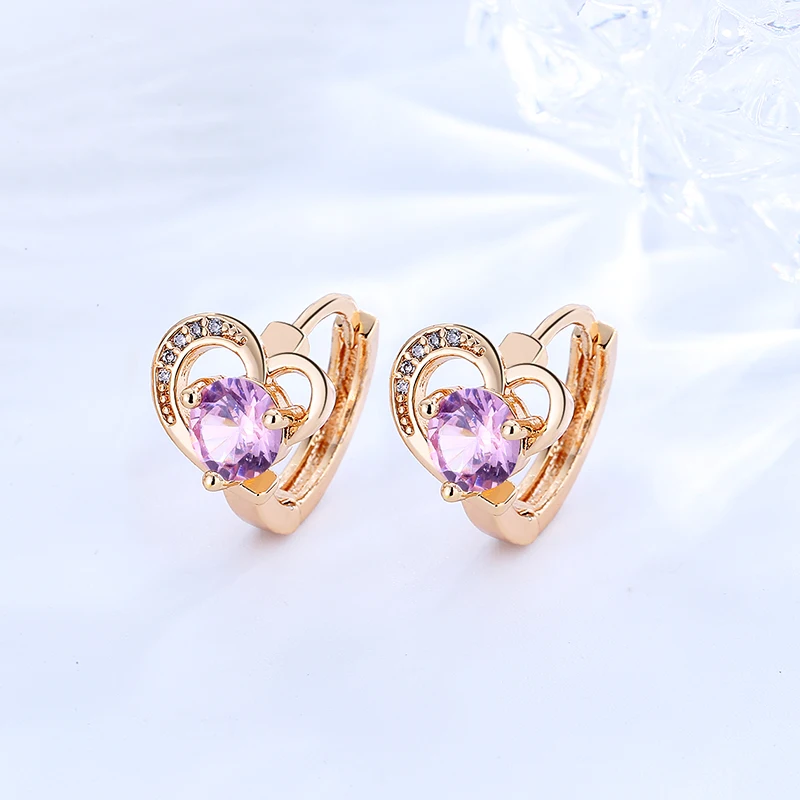 2023 Korean Stainless Steel Girl Fashion Heart-Shaped Jewelry 18K Gold Plated Zircon Earrings For Women