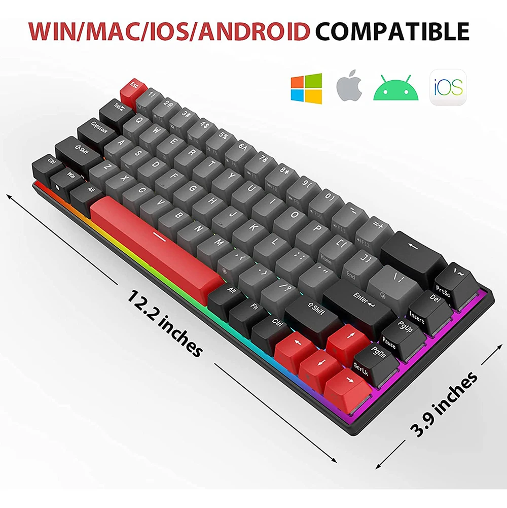 Беспроводная механическая клавиатура RGB Ak33 60% 63 60 Mini Ymdk с испанской и красной раскладкой Type