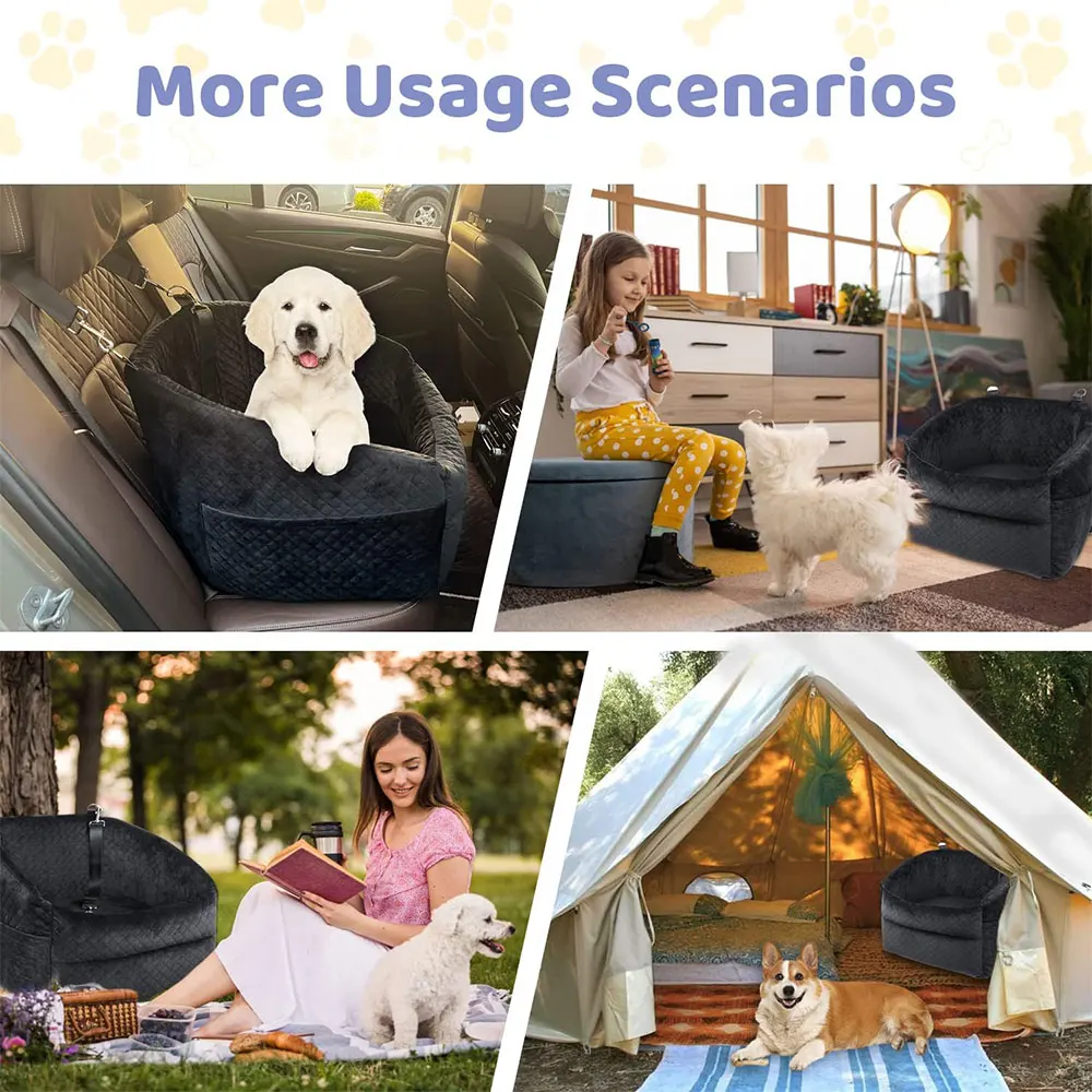 SUNNUO Little Pet Dog Seat For Car Comfortable Soft Padding Car Pets Basket Universal Car Portable Dog Seat