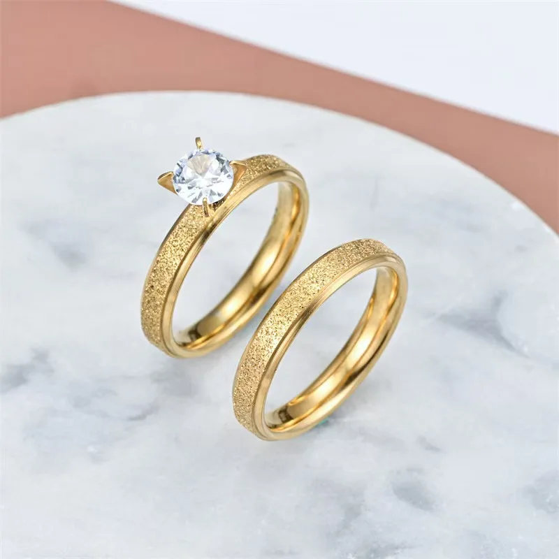 Wholesale stainless steel ring fashion light luxury couple zircon ring 18K titanium steel ladies butterfly set ring