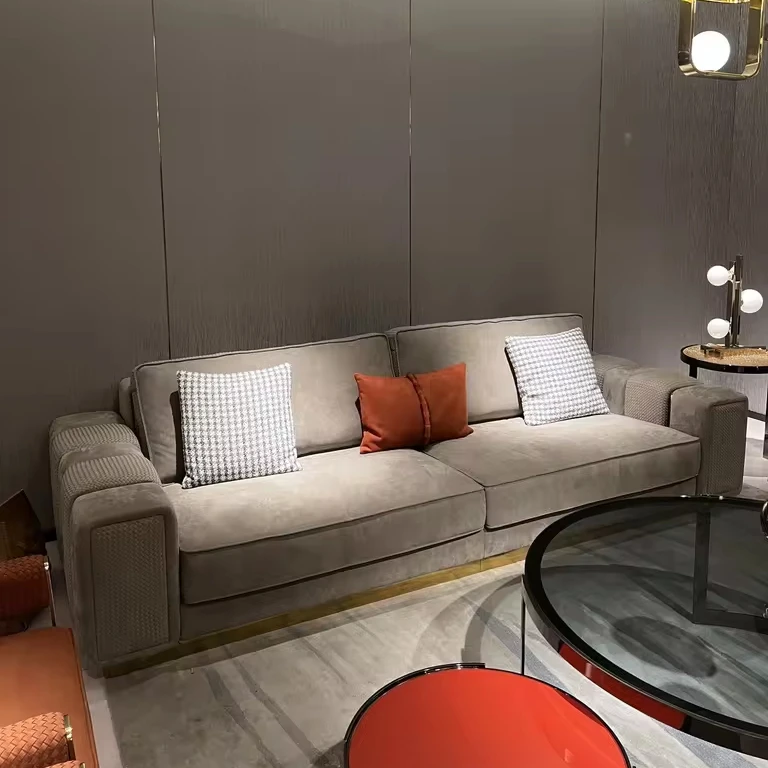 BV Weaving Process Frosted Cowhide Sofa High-End Italian Luxury Living Room Furniture for Villa Living Room